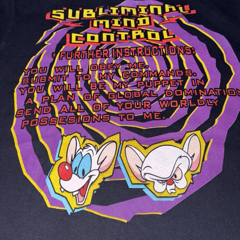 Vintage 90's Pinky and the Brain Mind Slave Cartoon Graphic Tee SZ L Promo Rare - Picture 7 of 9